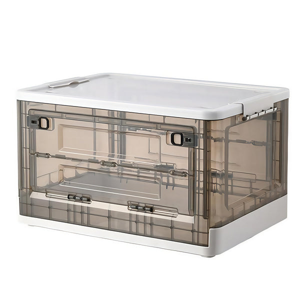 Storage box with clear front door and white trim — White