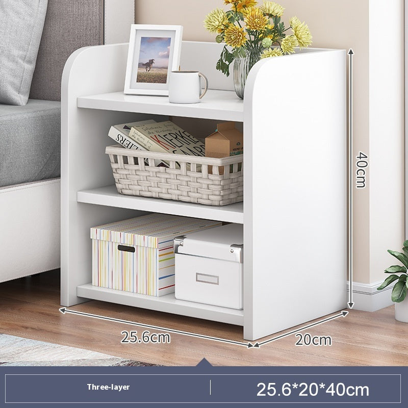 White bedside storage shelf with three shelves, about 25.6 × 20 × 40 cm — 3 shelves