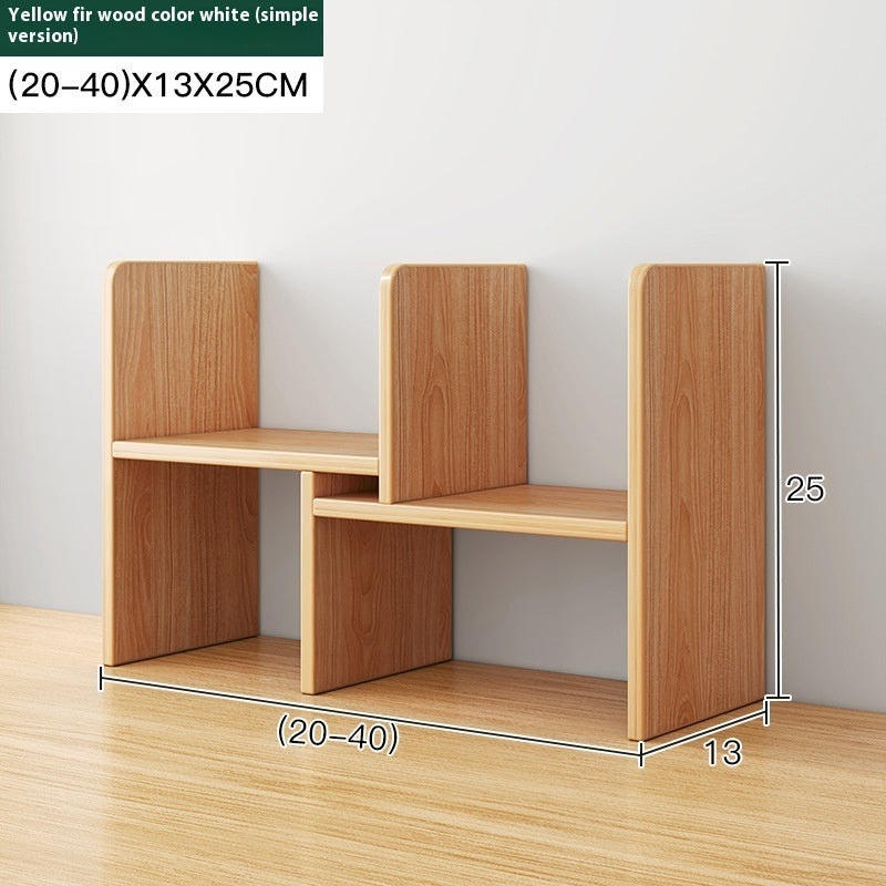 Wood-grain simple adjustable desktop bookshelf, 20–40 cm wide — Wood-Grain Simple