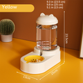 Cream water dispenser with a yellow bowl, marked 9.3 in (23.5 cm) tall on a 9.8 x 5.1 in (25 x 13 cm) base
