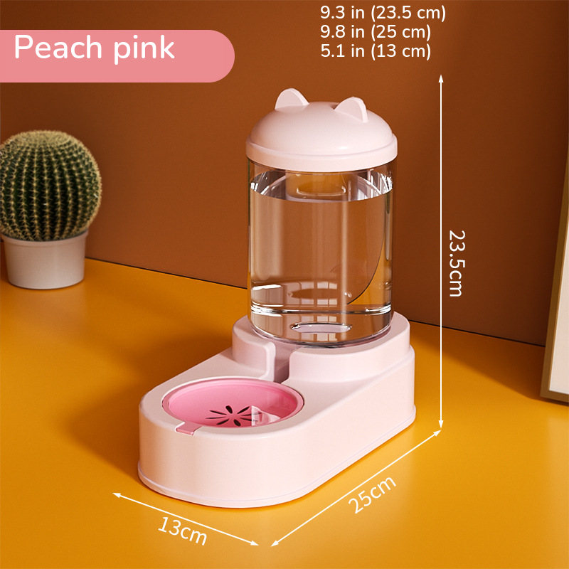 Pink water dispenser with a pink bowl, marked 9.3 in (23.5 cm) tall on a 9.8 x 5.1 in base