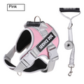Pink padded harness with a top handle, shown with its grey matching leash on white