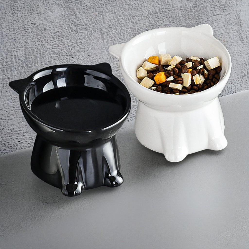Tilted Raised Pet Bowl with Ears, Black or White
