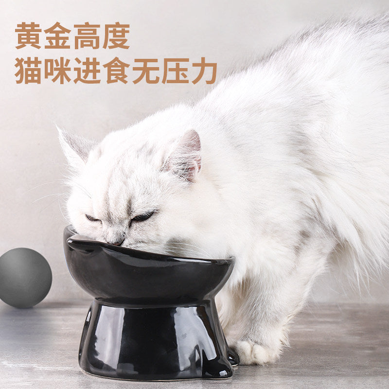 Tilted Raised Pet Bowl with Ears, Black or White