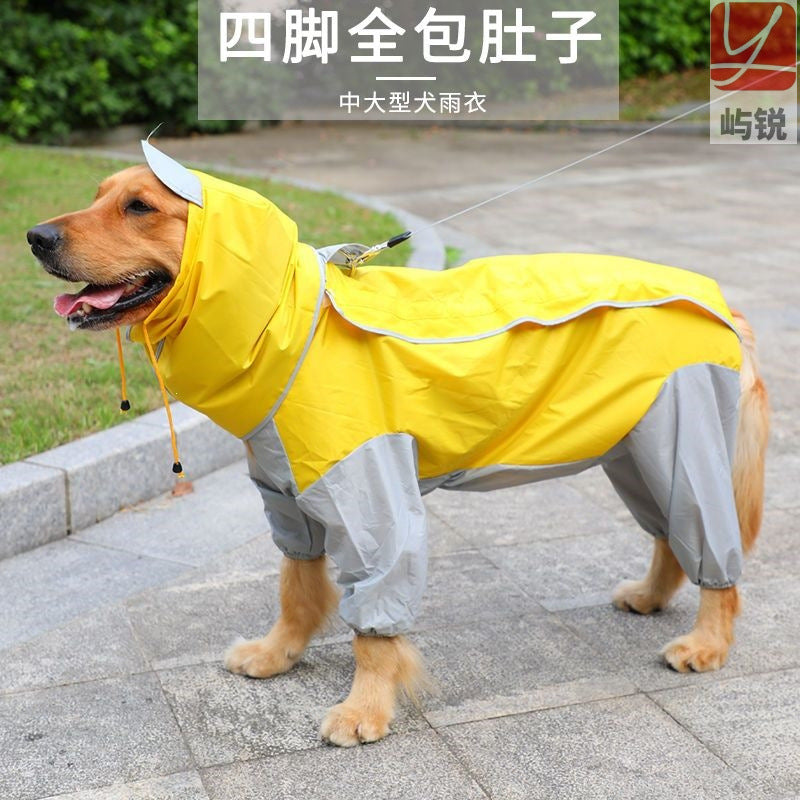 Large Dog Raincoat, Four-Leg with Belly Cover and Hood
