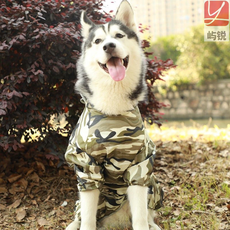 Large Dog Raincoat, Four-Leg with Belly Cover and Hood