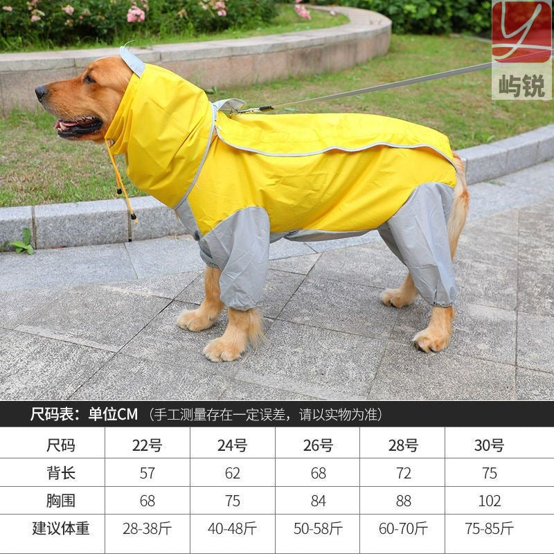 Large Dog Raincoat, Four-Leg with Belly Cover and Hood