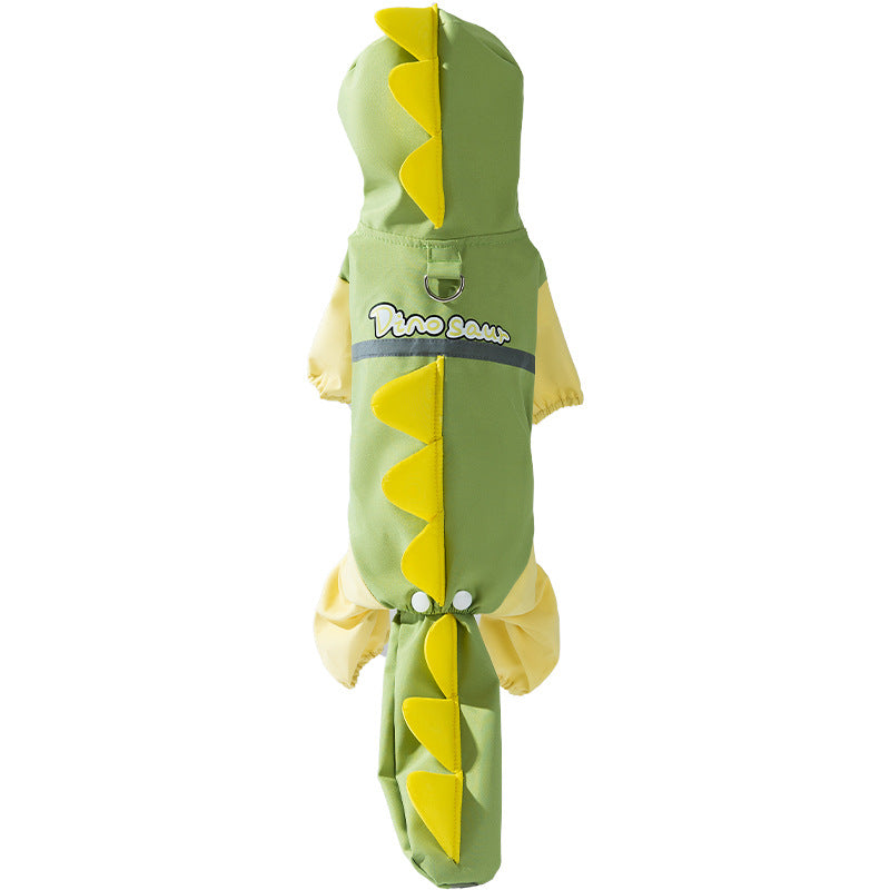 Dog Raincoat, Four-Leg Waterproof with Dinosaur Hood, XS to 8XL