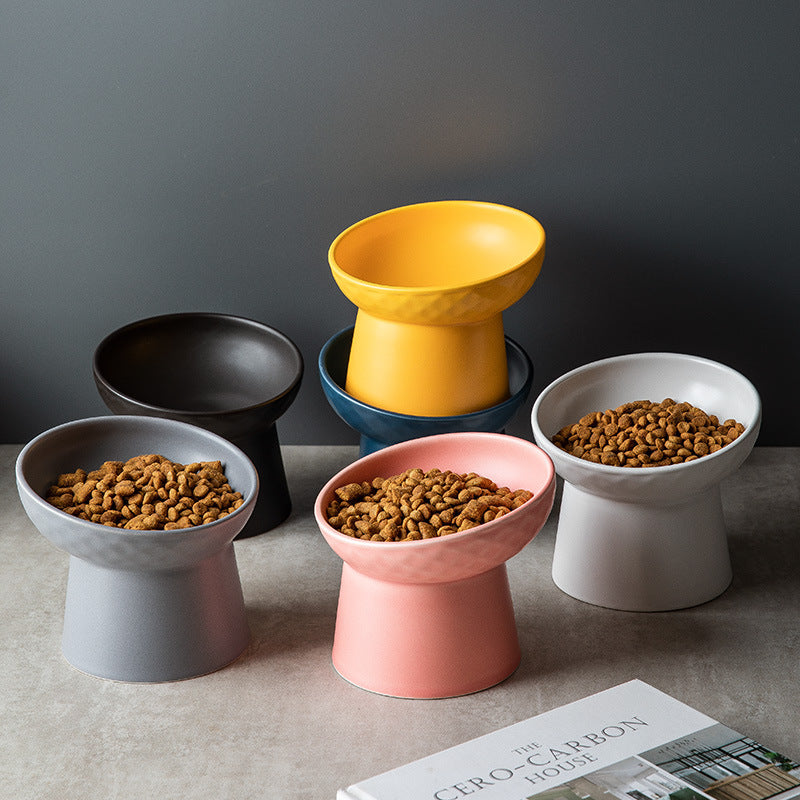Tilted Ceramic Pet Bowl on a Raised Base, 5.2 in Tall