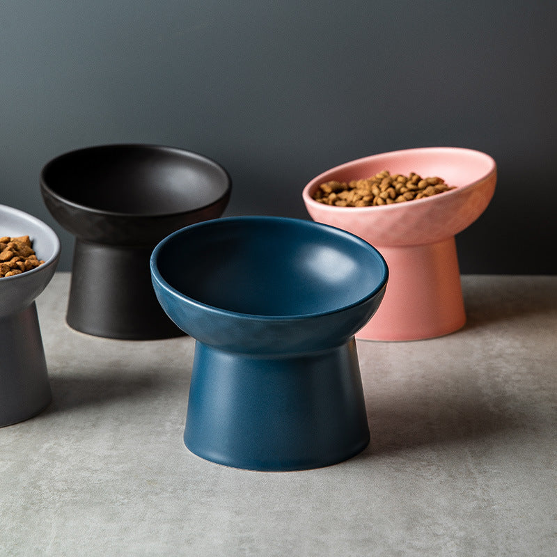 Tilted Ceramic Pet Bowl on a Raised Base, 5.2 in Tall