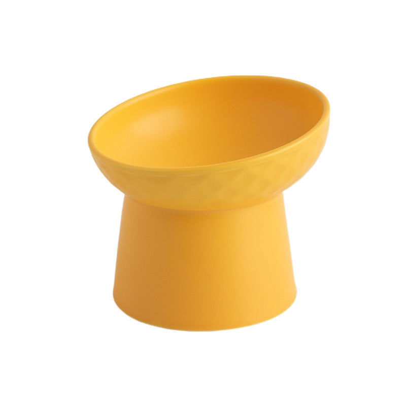 Tilted Ceramic Pet Bowl on a Raised Base, 5.2 in Tall