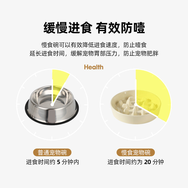 Ceramic Slow Feeder Bowl with Raised Bamboo Stand