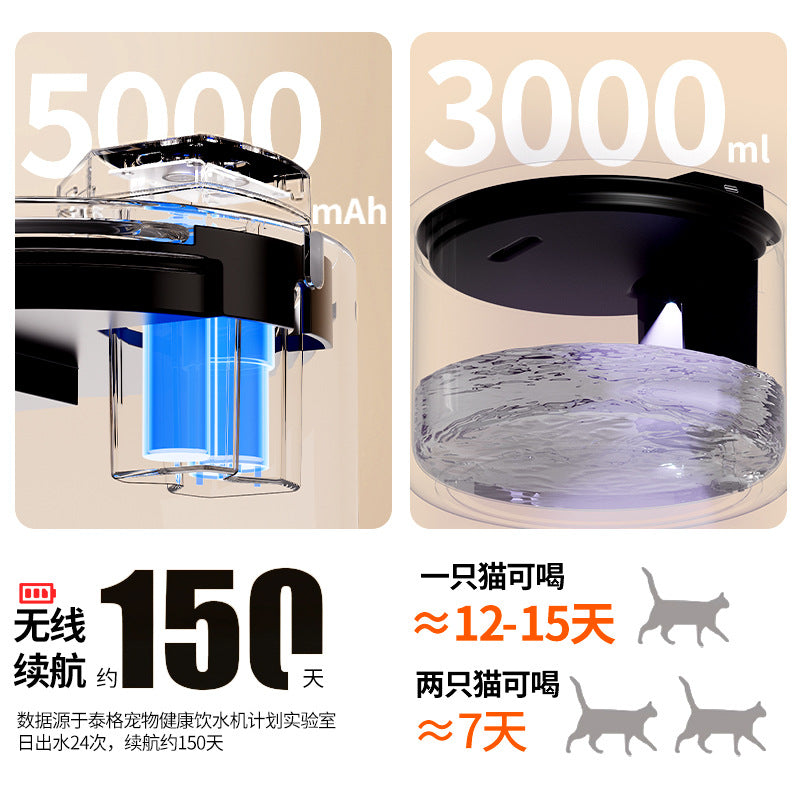 Cordless Ceramic Pet Water Fountain, Rechargeable