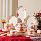 Peony and Gold Rim Dinnerware, Sold by the Piece. A cream body with a soft pink and coral floral motif and a fine gold-toned line at the rim.