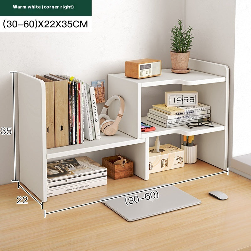 White corner-right adjustable desktop bookshelf, 30–60 cm wide — White Corner Right