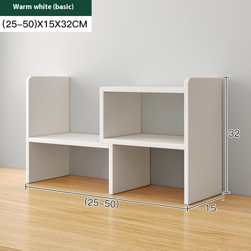 White basic adjustable desktop bookshelf, 25–50 cm wide, 15 cm deep, 32 cm tall — White Basic