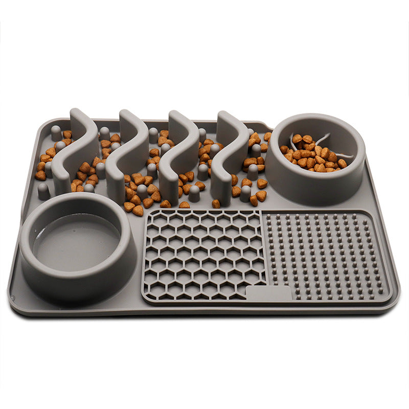 Small tray in Dark Gray with kibble in the channels and the round well