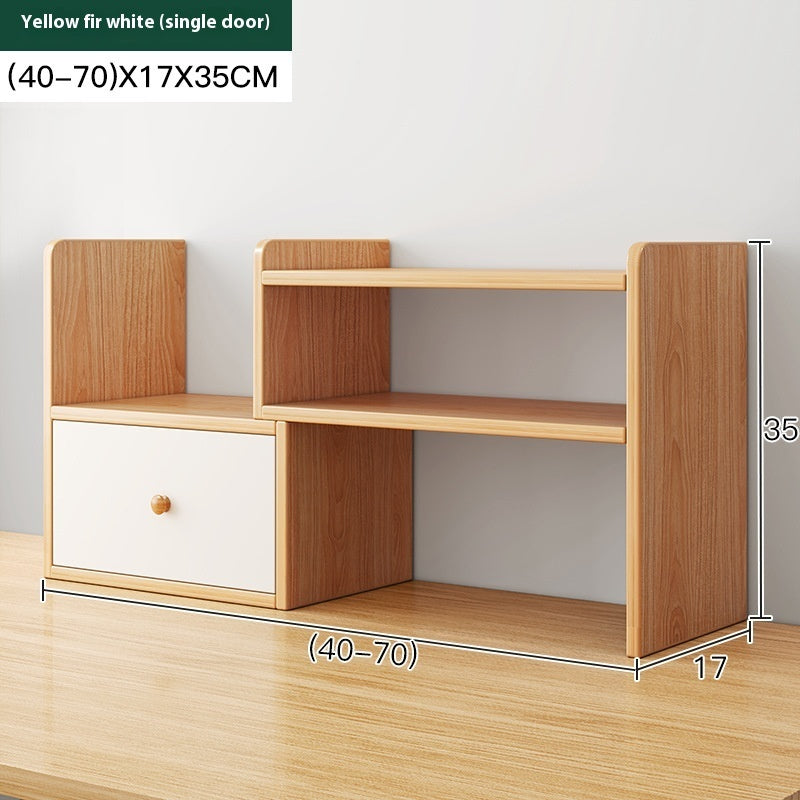Wood-grain adjustable desktop bookshelf with single door, 40–70 cm wide — Wood-Grain Single Door