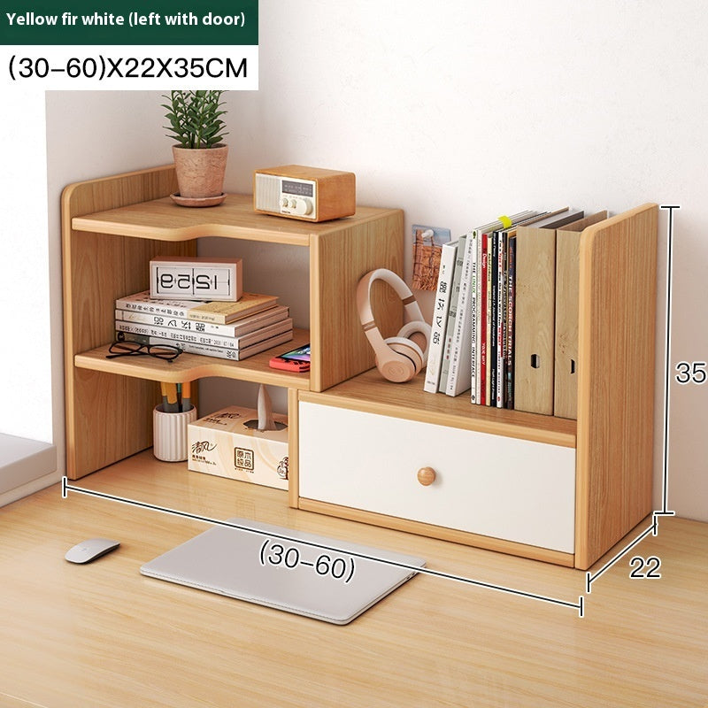 Wood-grain adjustable desktop bookshelf with a door, 30–60 cm wide — Wood-Grain Left Door