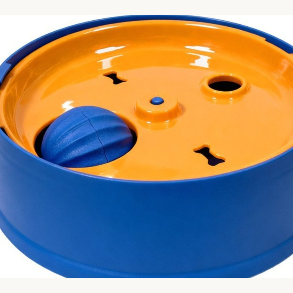 The same blue and orange puzzle seen closer and slightly from the side