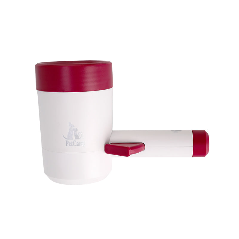 White paw cleaner cup with burgundy rim and handle — White & Burgundy option