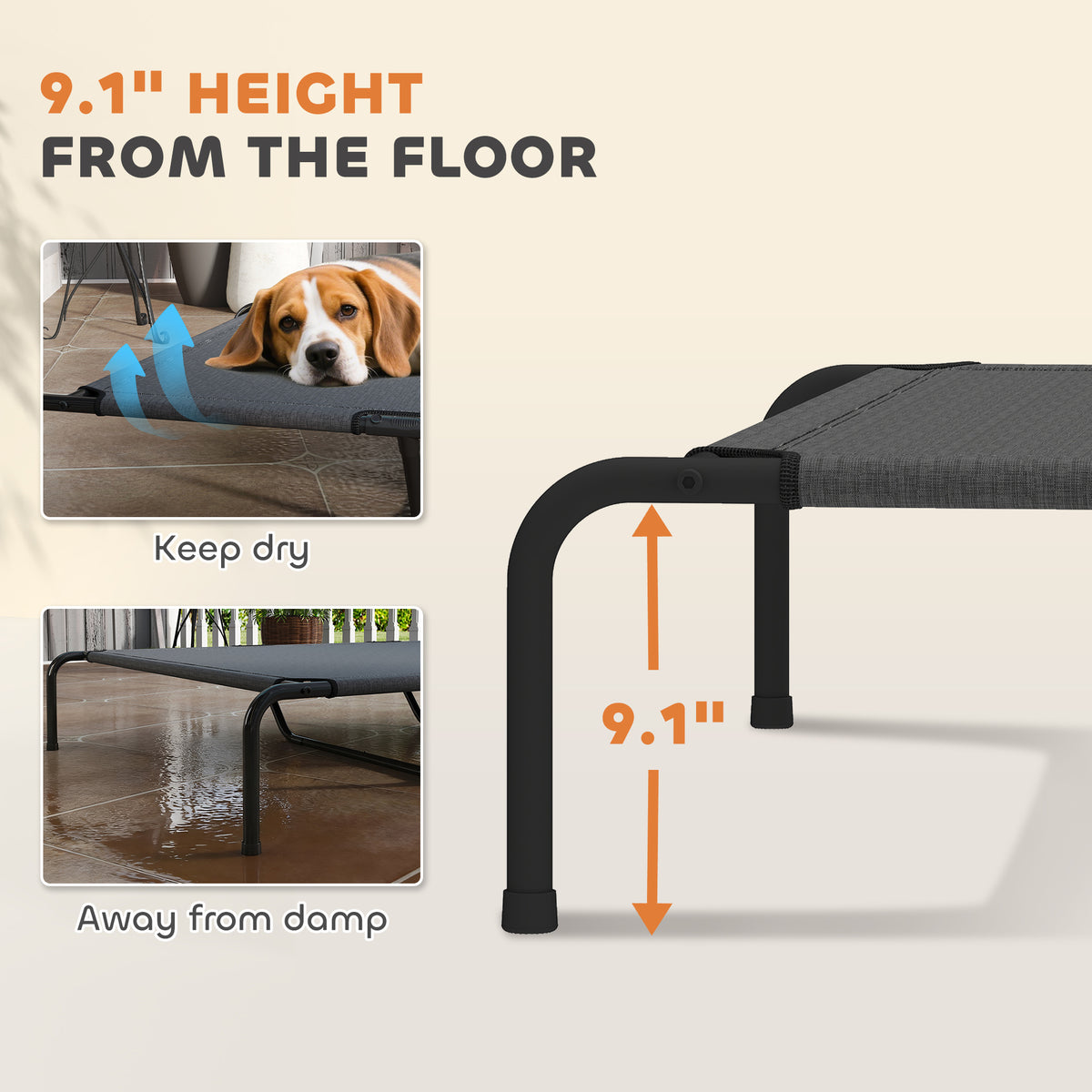 9.1-inch clearance keeps the dog dry and off damp ground