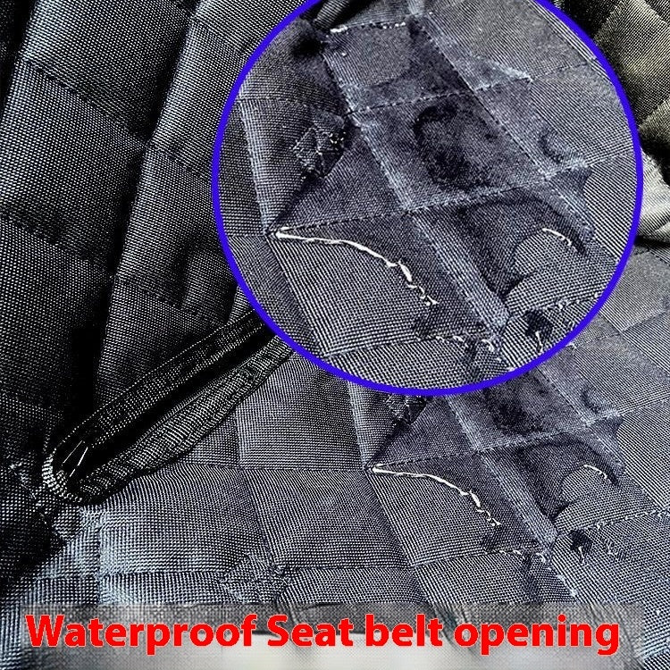 Close-up of the quilted fabric and seat belt opening on the dog car seat basket