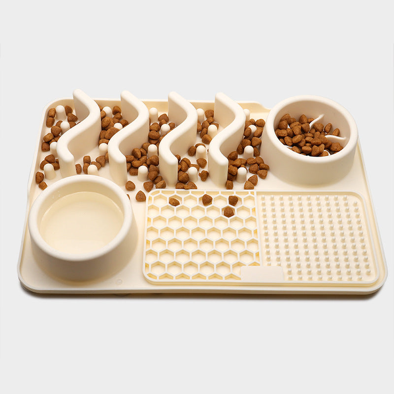 Milky White tray with kibble in the four S-shaped channels and both wells filled. The supplier supplies one photo for both the Small and the Large in this colour, so this image does not show scale.