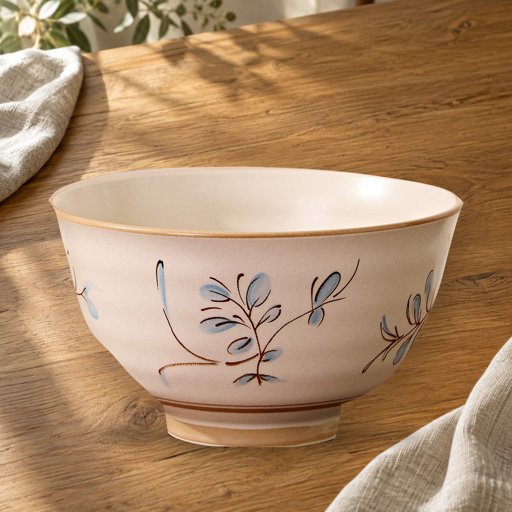 Simple Retro 4.5 in rice bowl on a wooden table in soft daylight.