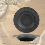 Rock Texture black 9 in pasta bowl, shown from the top and from the side.