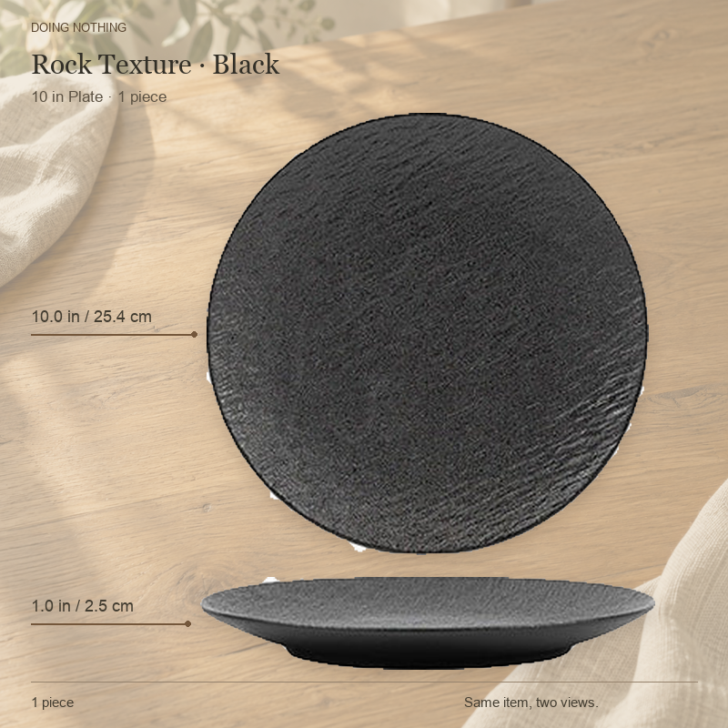 Rock Texture · Black 10 in plate, shown from the top and from the side.