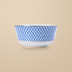 Dongli 6 in noodle bowl in blue lattice bone porcelain with a gold rim.