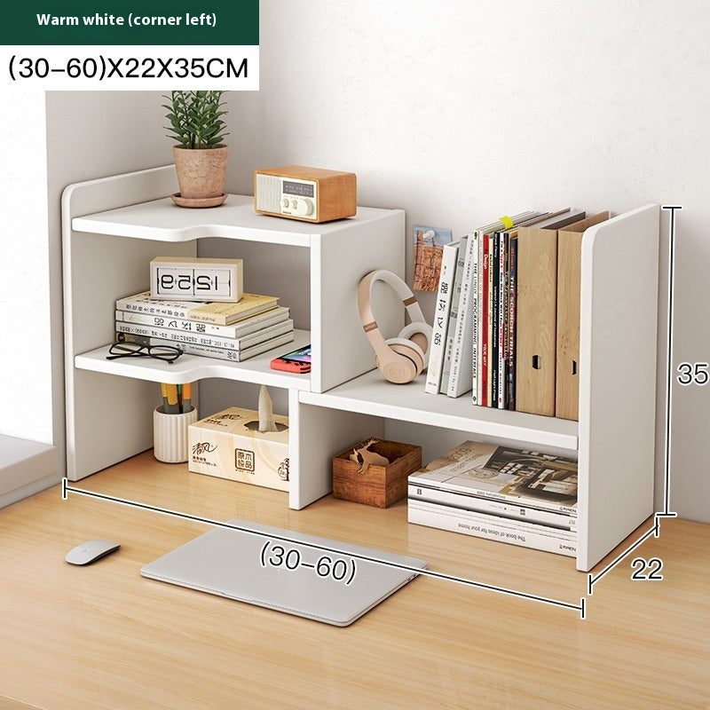 White corner-left adjustable desktop bookshelf, 30–60 cm wide — White Corner Left