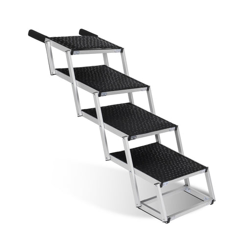 Folding aluminum dog stairs with black textured rubber steps
