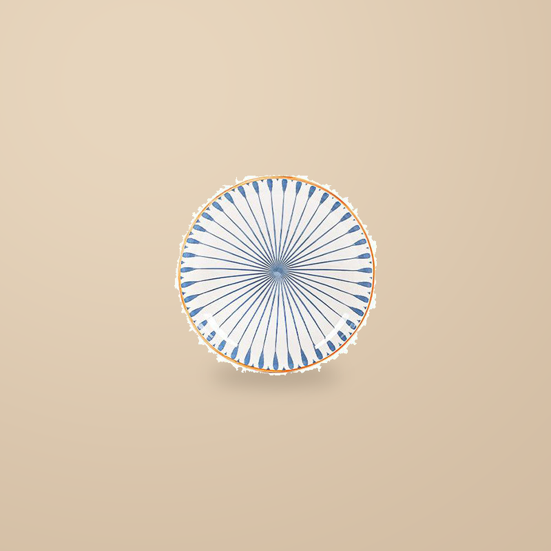 Blue Rhyme 7 in deep plate, on a warm beige background.