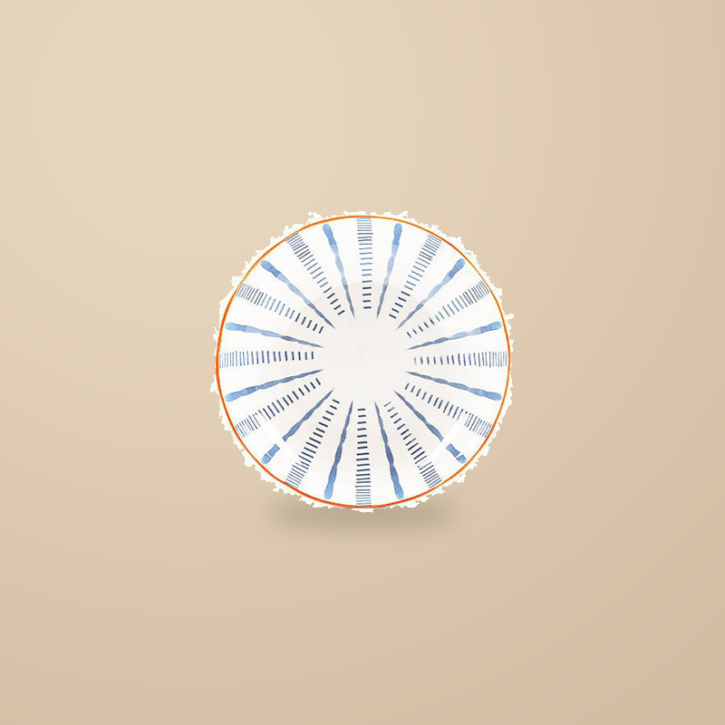 Blue Rhyme 8 in deep plate, on a warm beige background.