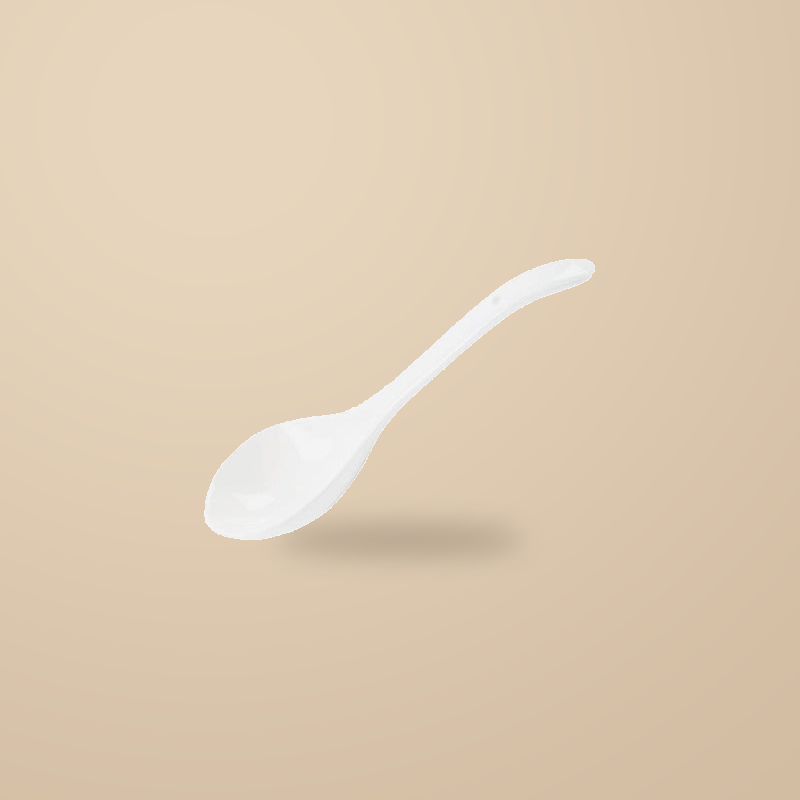Blue Rhyme large spoon, on a warm beige background.