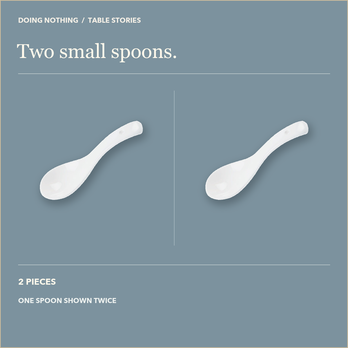 One white ceramic small spoon shown twice to illustrate the two-spoon option.