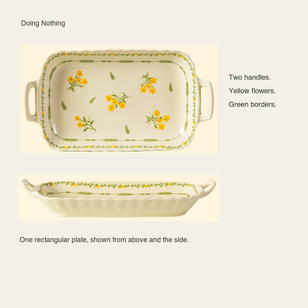 Cream Blossom, 12 in Handled Rectangular Plate, 1 piece — full view and detail of one piece