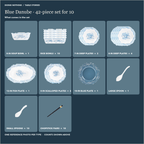 What comes in the Blue Danube 42-piece set: each piece type shown once with its count.