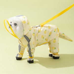 Dog Raincoat: Yellow pineapple, legs and tail covered