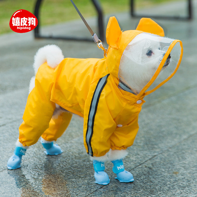Dog Raincoat, Four-Leg Waterproof with Dinosaur Hood, XS to 8XL