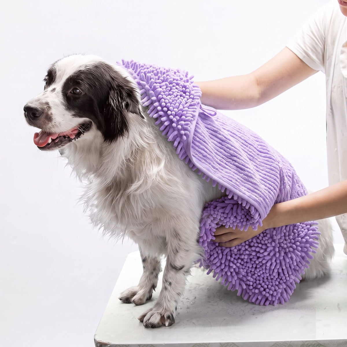 Chenille Dog Drying Towel with Hand Pockets