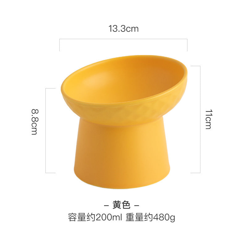Tilted Ceramic Pet Bowl on a Raised Base, 5.2 in Tall