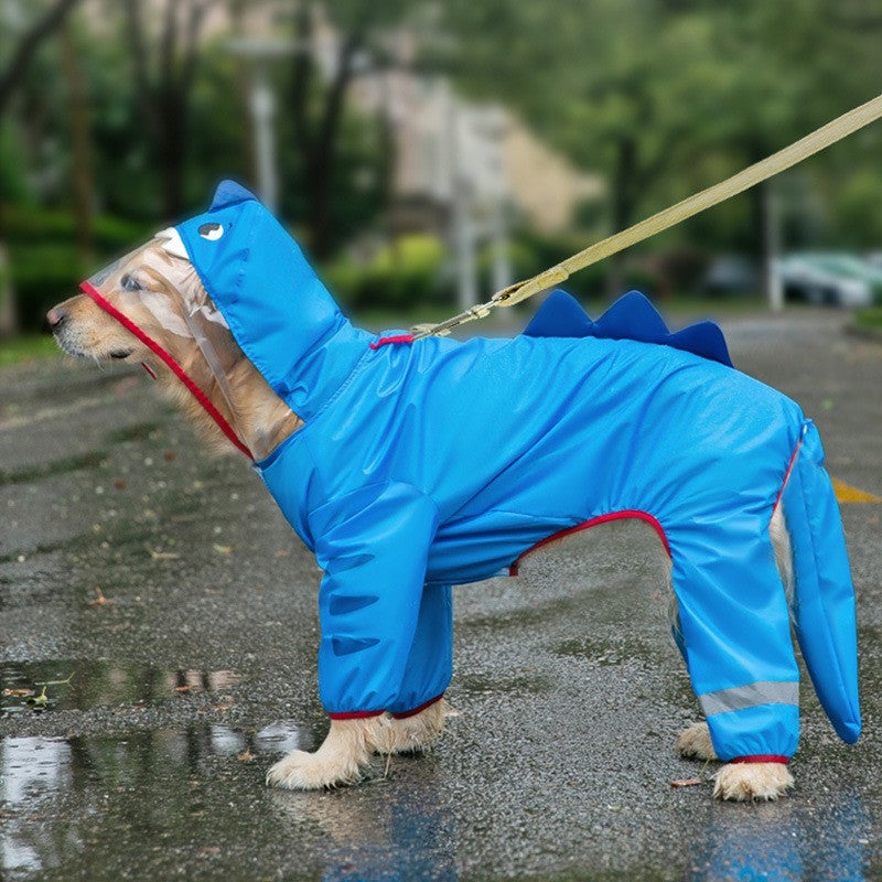 Dog Raincoat, Four-Leg Waterproof with Dinosaur Hood, XS to 8XL