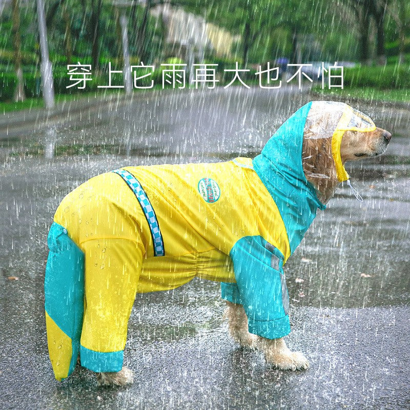 Dog Raincoat, Four-Leg Waterproof with Dinosaur Hood, XS to 8XL