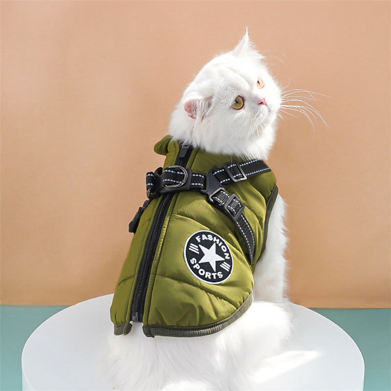Padded Dog Vest with Built-In Harness, Fleece-Lined