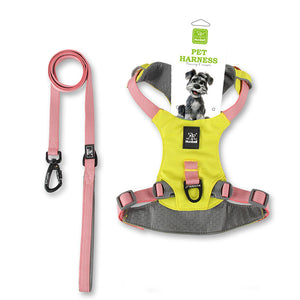 Lightweight Dog Harness with Front and Back Leash Rings: Harness + leash set, yellow