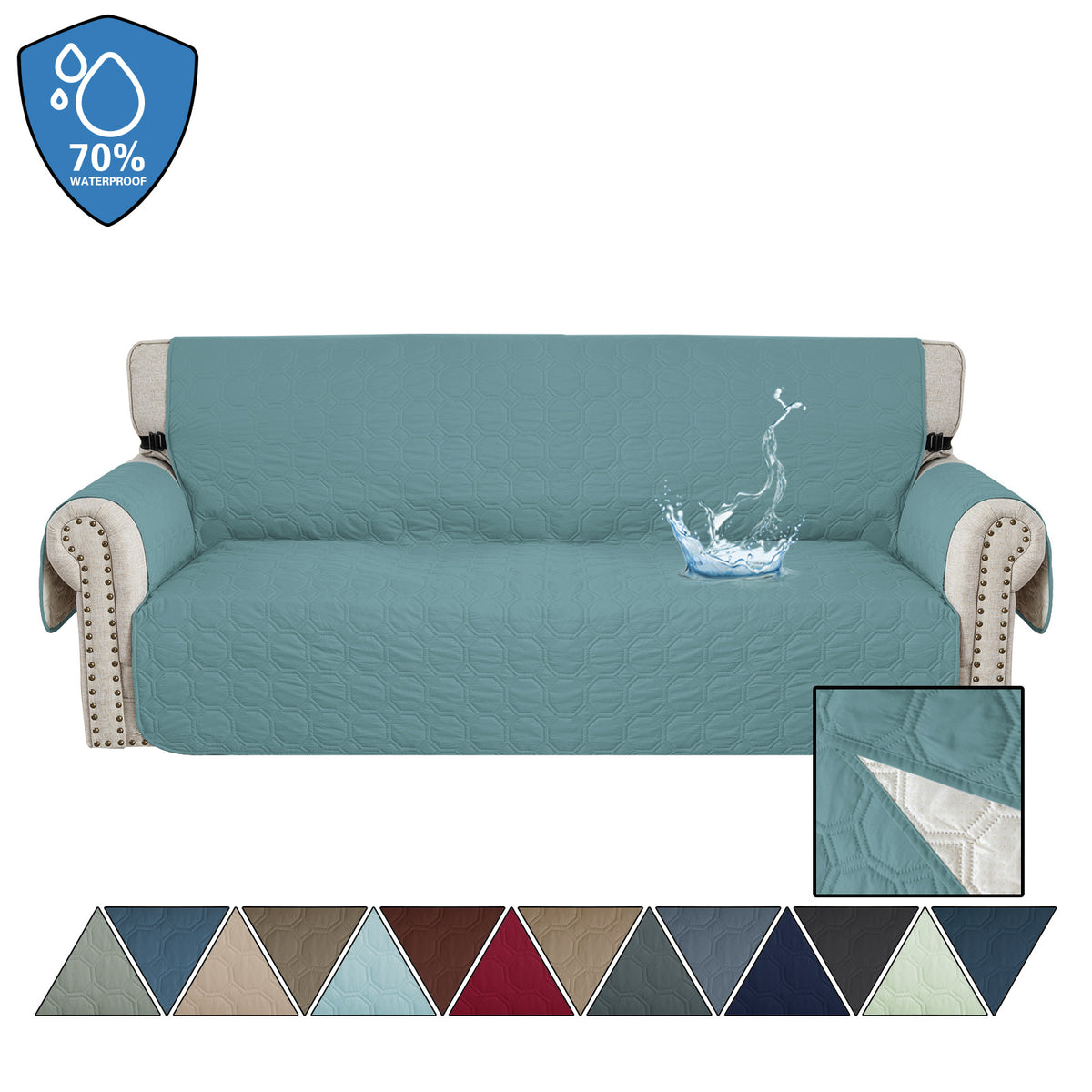 Waterproof Quilted Sofa Cover for Dogs: Aqua