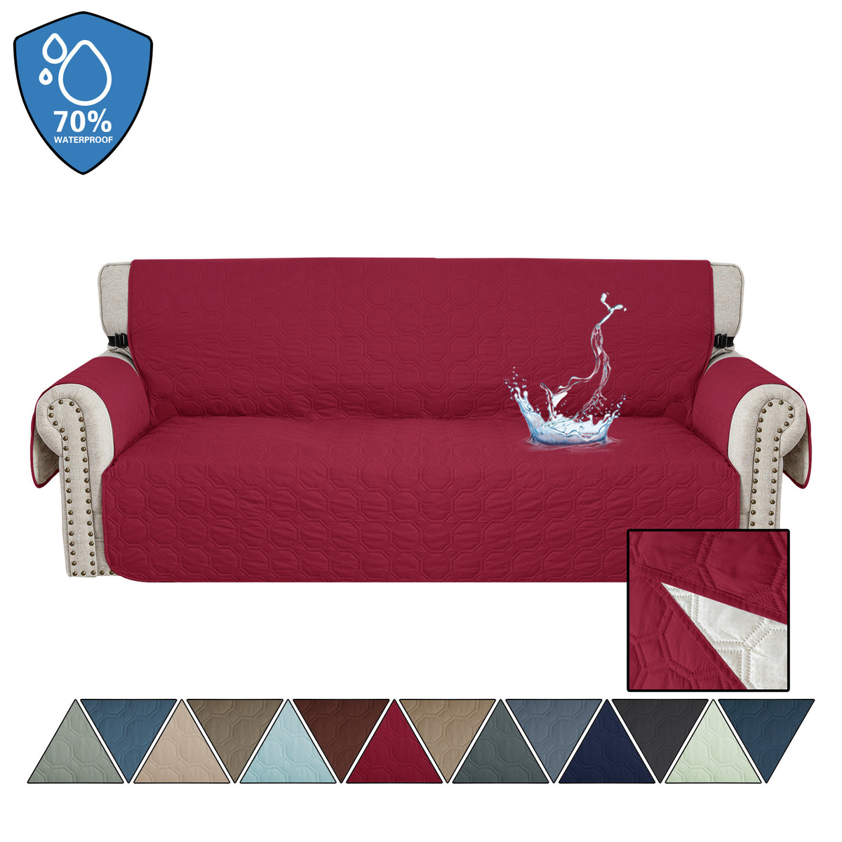 Waterproof Quilted Sofa Cover for Dogs: Burgundy